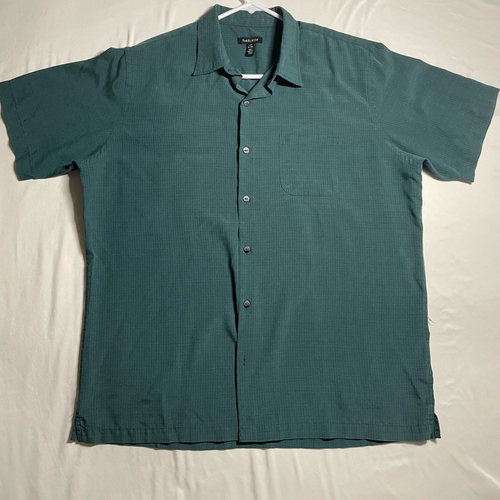 Van Heusen Button Down Shirt Mens Size Large Green Short Sleeve 16 - 16 1/2